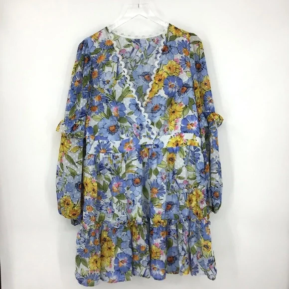 SHEIN | Dresses | Shein Yellow Blue Floral Dress | Poshmark